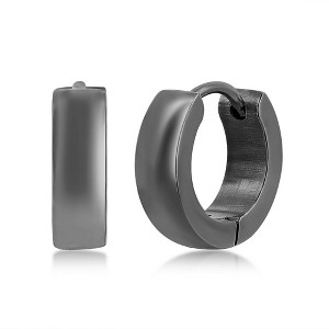 Metallo Stainless Steel 13mm Polished Huggie Hoop Earrings - Available Colors: Silver, Gold, Black - 1 of 2