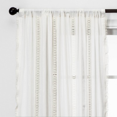 63"x42" Lace Trim Light Filtering Window Curtain Panel Sour Cream - Opalhouse™