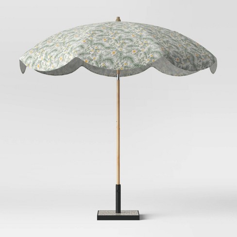 8 5 Round Scalloped Spring Floral Patio Umbrella Duraseason Fabric Green Light Wood Pole Opalhouse Target