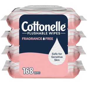 Cottonelle Fragrance Free Flushable Wipes - 4pk/42ct - 1 of 4