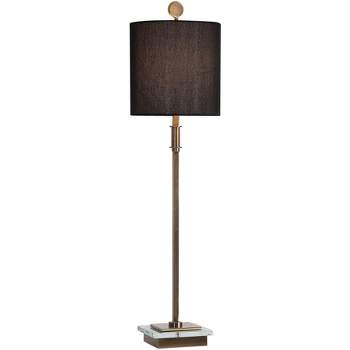 Uttermost Modern Buffet Table Lamp 33 3/4" Tall Antique Brass Black Linen Drum Shade for Bedroom Living Room Nightstand Bedside