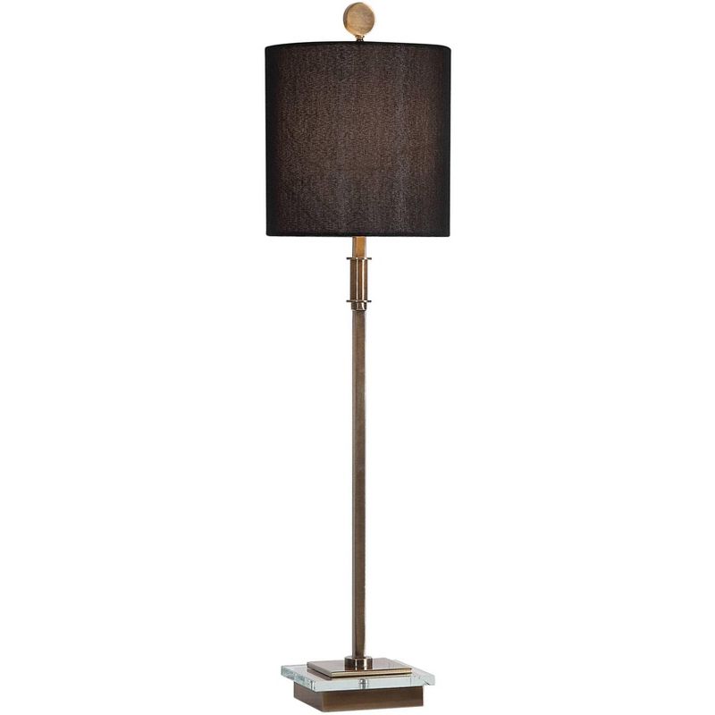 Uttermost Modern Buffet Table Lamp 33 3/4" Tall Antique Brass Black Linen Drum Shade for Bedroom Living Room Nightstand Bedside, 1 of 2