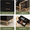 Coffee Table Modern Coffee Table for Living Room with 4 Drawers Glass-Front Cabinets Faux Marble Fluted Panel Design Stylish Storage Solution Black - 3 of 4