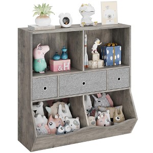 Toy Storage Organizer with Bookcase, 3-Tier Floor Standing Kids Cabinet Chest with 4 Cubbie - 1 of 4