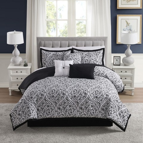Sweet Home Collections Trieste 11 Piece Damask Jacquard Complete Bedding Set with Sheets- Queen, White