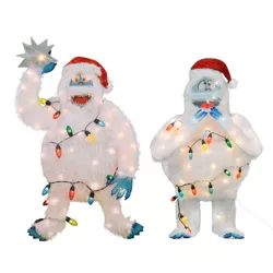 ProductWorks 32 Inch Pre-Lit Bumble Holiday Indoor/Outdoor Festive Decoration + 32 Inch Bumble Snowman with Santa Hat Pre Lit Outdoor Holiday Decor