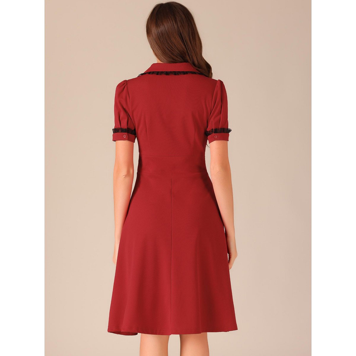 Женские платья INSPIRE CHIC Women's Elegant Ruffled Peter Pan Collar Dresses Large Red — фото 3
