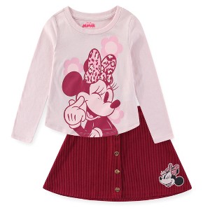 Disney Minnie Mouse Girls Long Sleeve Shirt And Corduroy Skirt Set For Toddler And Big Kids - Size 2T - 1 of 4