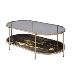 Acme Furniture Fiorella Coffee Table Glass/Black Marble/Gold Finish - 1 of 4