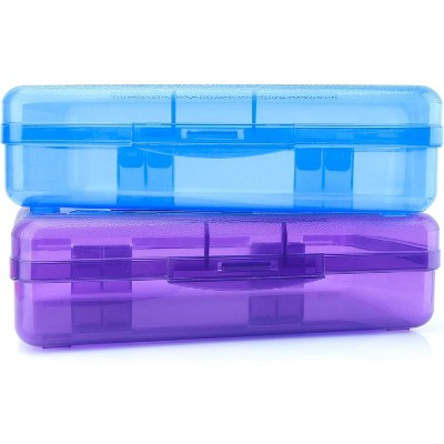 Fmeida Pencil Box, Large Capacity Clear Pencil Case, 1 Pack Hard Pencil Case, Clear Crayon Box with Snap-tight Lid Stackable Design