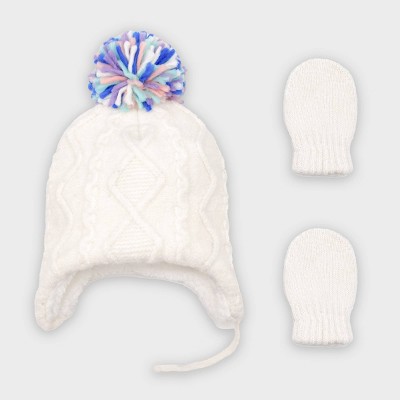 Baby Girls' Cable Knit Hat and Magic Mittens Set - Cat & Jack™ Cream Newborn