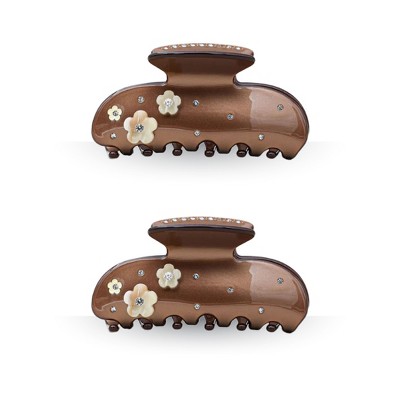 LA Glam Co. Hollywood 3" Claw Clips - All Hair - 2-Pack - Brown Flowers