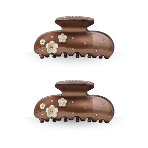 LA Glam Co. Hollywood 3" Claw Clips - All Hair - 2-Pack - Brown Flowers - 1 of 1