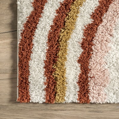 Dotty Half Sunset Shag Area Rug, 6' 7" x 9', Orange and White