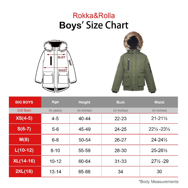 Rokka&Rolla Boys' Winter Coat with Faux Fur Hood Parka Jacket, 3 of 11