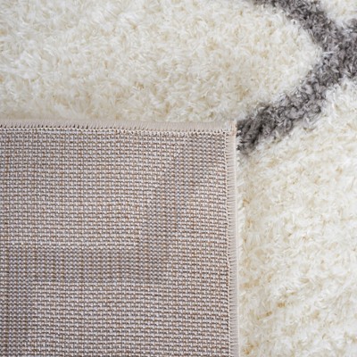 Gray Geometric Hand-Knotted Shag Rug, 5' x 7'