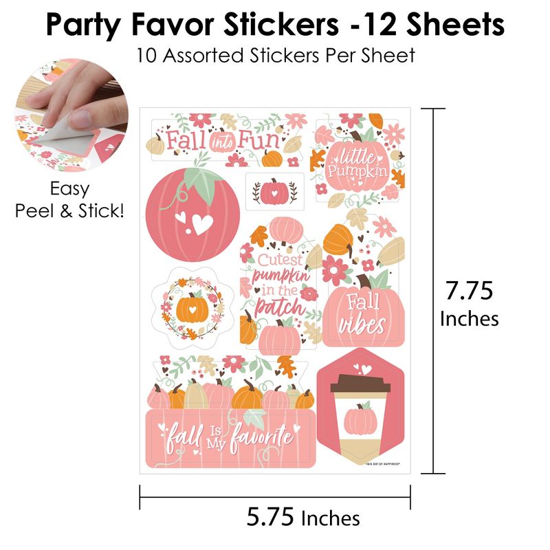 Big Dot of Happiness Girl Little Pumpkin - Fall Birthday or Baby Shower Party Favor Sticker Set - 12 Sheets - 120 Stickers, 3 of 7
