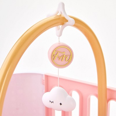 Pink and White Faux Fur Baby Doll Crib with Play Mat