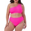 Agnes Orinda Women's Plus Size High Waisted Two Piece One Shoulder Keyhole Swimsuit Bathing Bikini Suits - 2 of 4