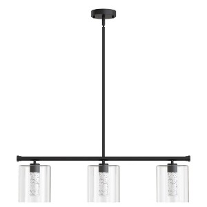 YANSUN 3-Light Matte Black Modern Kitchen Island Integrated LED Pendant Light fixtures,Linear Chandelier with Clear Glass Shade - 1 of 1
