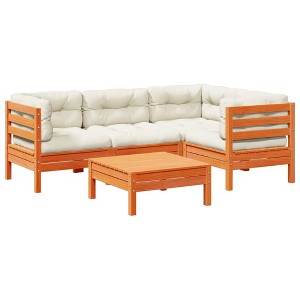 vidaXL 5 Piece Patio Sofa Set with Cushions Solid Wood Pine - Wax Brown - 1 of 4
