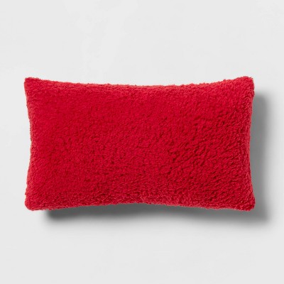 Solid Sherpa Lumbar Throw Pillow Red - Threshold™