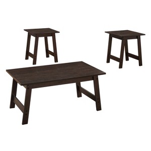 Monarch Specialties Table Set 3Pcs Set Coffee End Side Accent Living Room Laminate Brown Transitional - 1 of 4