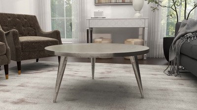Silver Round Aluminum Traditional Coffee Table, 38"