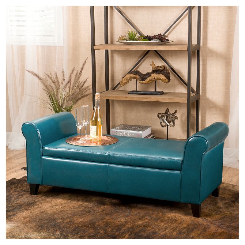 Hayes Faux Leather Armed Storage Ottoman Bench Teal - Christopher Knight Home, 3 of 8