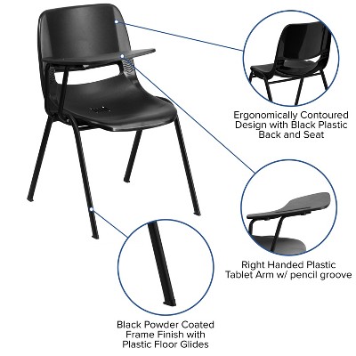 Black Ergonomic Metal Desk Chair with Adjustable Tablet Arm