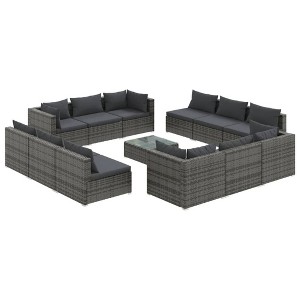vidaXL 13 Piece Outdoor Patio Lounge Set, Gray Poly Rattan - with Anthracite Fabric Cushions - Rainproof, Durable & Easy-to-Maintain - 1 of 4