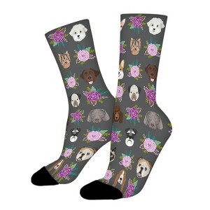 Dogs Cats Florals Pet Lover Women Printed Crew Socks Funny Funky Socks Soft Polyester Novelty Gifts for Artists Men - 1 of 1
