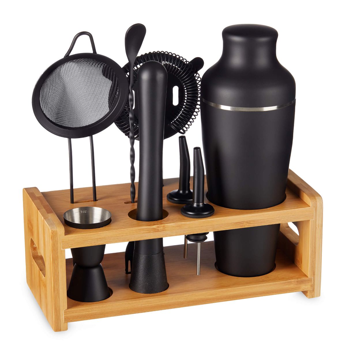 LEMONSODA 8-Piece Cocktail Shaker Bartender Kit with Stand, Boston Shaker, Mixing Spoon, Muddler, Measuring Jigger, Mesh and Regular Strainer, Liquor