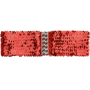 INSPIRE CHIC Women's Elastic Interlocking Buckle Sequin Waist Belt - 1 of 4