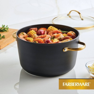 Black and Gold 6-Quart Aluminum Nonstick Stockpot with Glass Lid