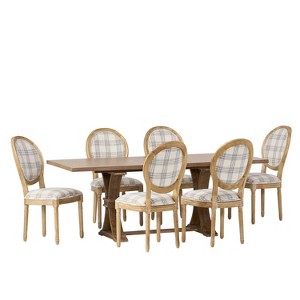 Christopher Knight Home Derring 7 Pieces French Country Upholstered Wood Expandable Dining Set - 1 of 4