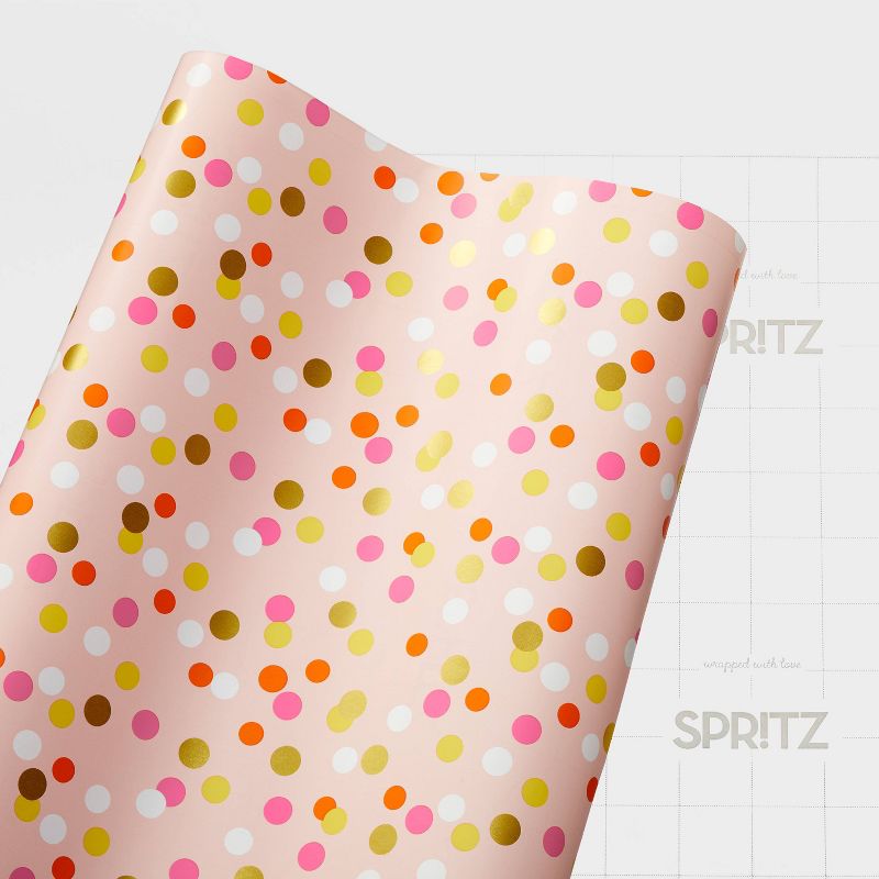 Foil Dot Wrapping Paper Pink - Spritz&#8482;: Multicolor Polka Dots, Metallic Accents, All-Occasion Gift Wrap, 3 of 4
