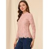 Allegra K Women's Lace Long Sleeve Keyhole Back Ruffle Neck Floral Blouse - 2 of 4