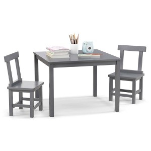 Costway Wooden Kids Table and 2 Chairs Set with Rubber Wood Legs Anti-slip Foot Pads White/Gray - 1 of 4