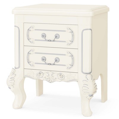 NicBex 14.57 Inch Nightstand with 2 Drawers,Modern Side Table with Handles and Solid Wood Legs for Bedroom,Living Room,White