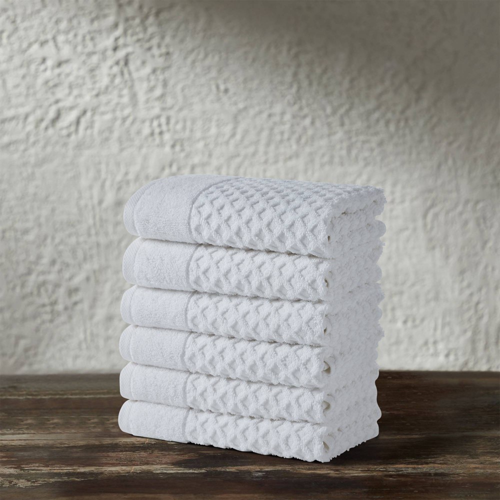 Photos - Towel 6pc Cotton Diamond Textured Hand  Set Optic White - Isla Jade: Luxury