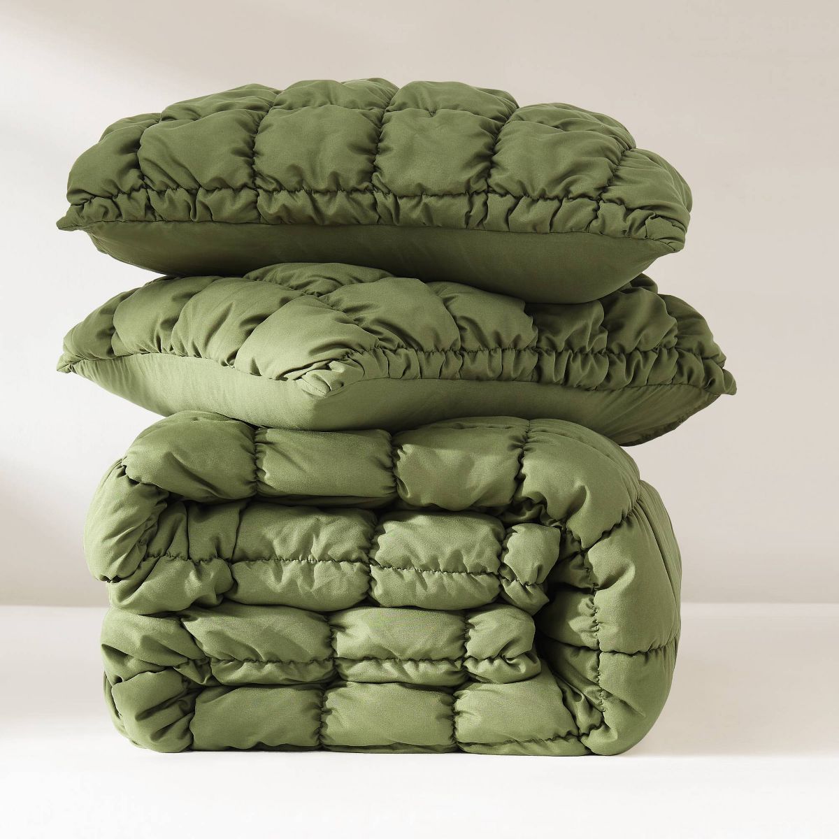 Lush Decor Full/Queen Puff Bed Blankets Green 3pc set - thumbnail 4