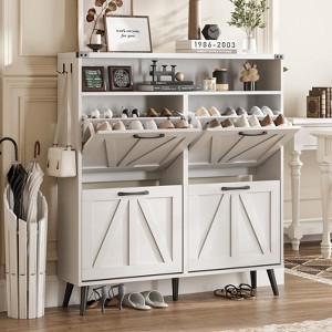 Shoe Cabinet with Flip Drawers, Narrow Freestanding Rack - 1 of 4