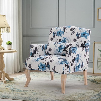 EROMMY High Back Floral Accent Chair for Living Room,Upholstered Wingback Chair w/Pillow, Comfy Armchair w/Wooden Legs
