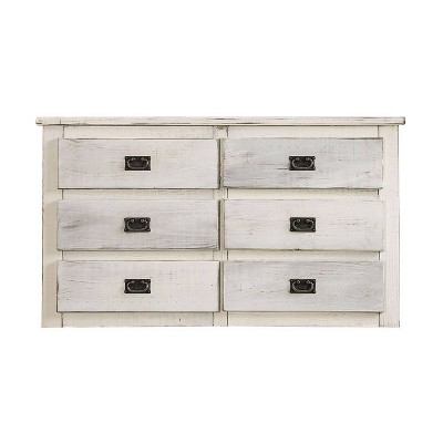 Plank Design 6 Drawer Wooden Dresser with Bail Pulls White - Benzara