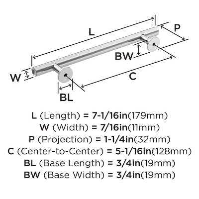 Polished Chrome Cylindrical Bar Cabinet Pull with Mounting Hardware