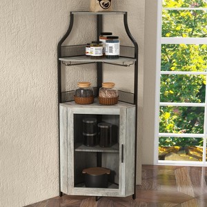 Corner Bar Cabinet with LED Strip, Glass Holder Adjustble Shelf, 5-Tiers Liquor Cabinet Bar Cabinet for Home, Corner Display Cabinet for Small Space - 1 of 4