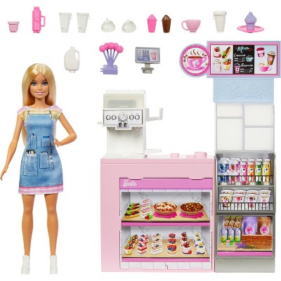 Barbie Coffee Shop Playset with Blonde Barista Doll with Working Coffee Maker & Accessories