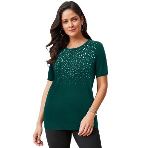 Jessica London Women's Plus Size Fine Gauge Crewneck Shell - 1 of 4