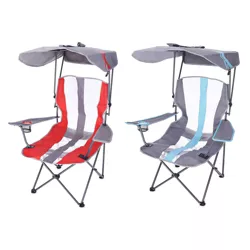 Kelsyus Premium Portable Camping Folding Outdoor Lawn Chair w/ 50+ UPF Canopy, Cup Holder, & Carry Strap, for Sports, Beach, Lake, Blue/Black (2 Pack)